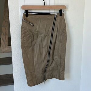 BLK DNM Leather Moto Midi Skirt in Tan and Black